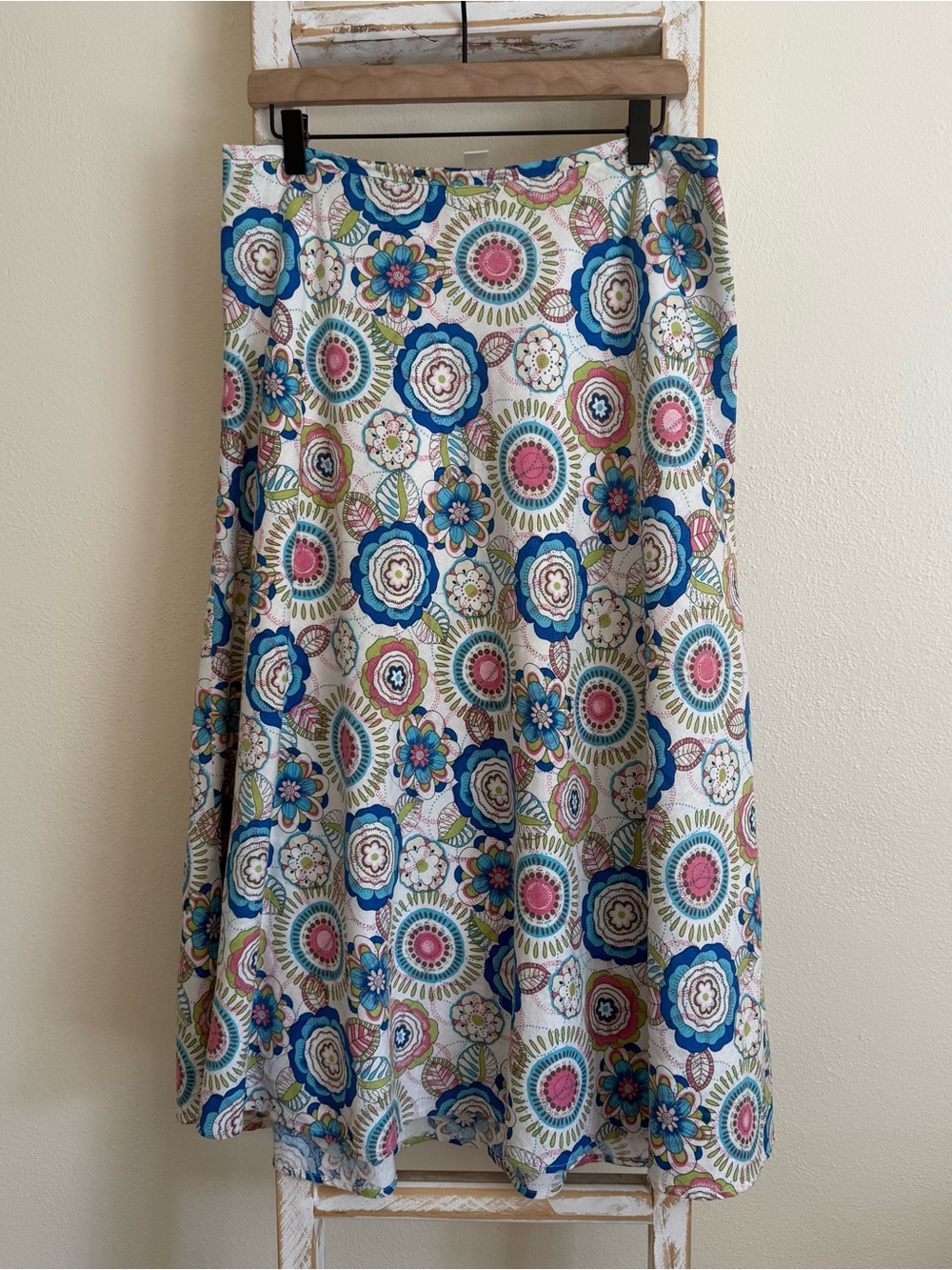 Christopher & Banks Blue Pink, Green & Blue Floral A-Line Midi Skirt